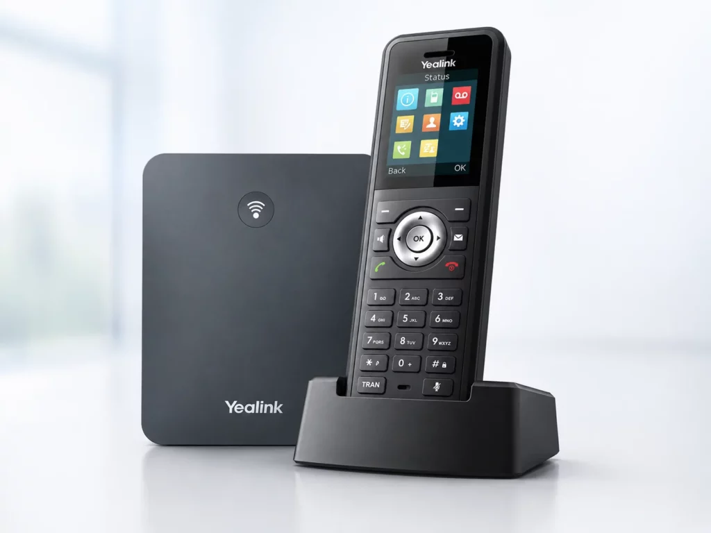 Téléphone DECT professionnel avec base de chargement.